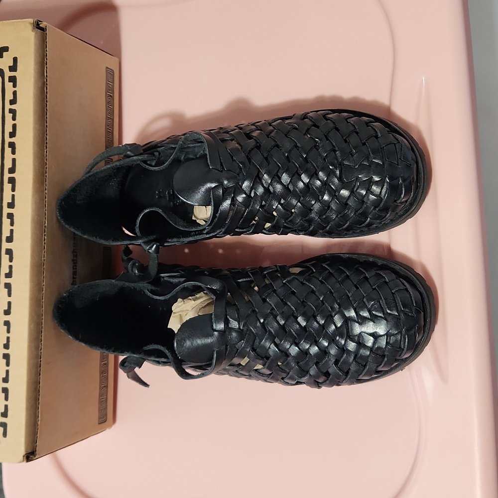 Black Woven Leather Women's Sandals